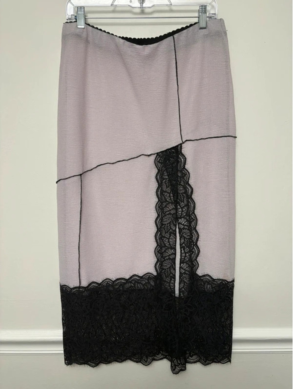 Intimately Free People Gray Black Lace Asymmetrical Midi Skirt Fairy Grunge M